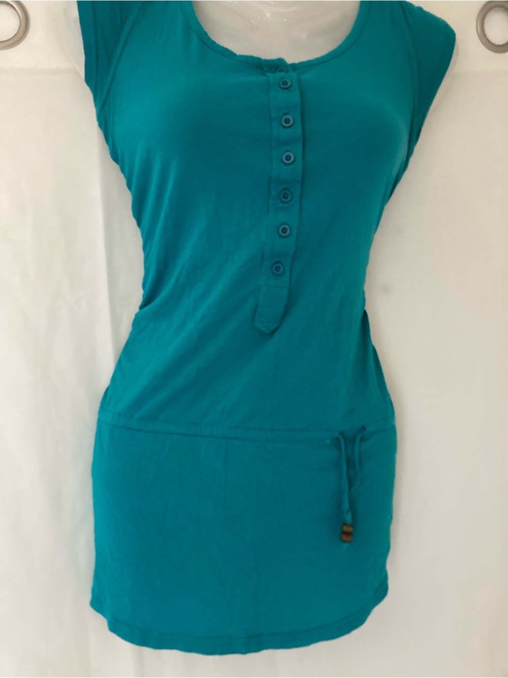 Simons Teal Button-Front Cap Sleeve Tunic